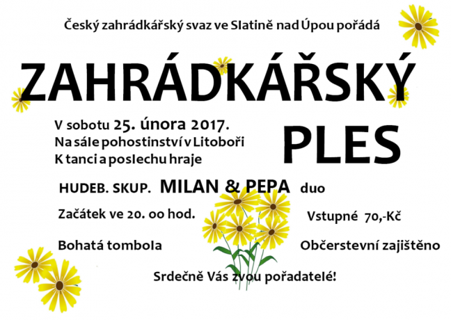 Zahrádkářský ples Českého zahrádkářského svazu Slatina nad Úpou